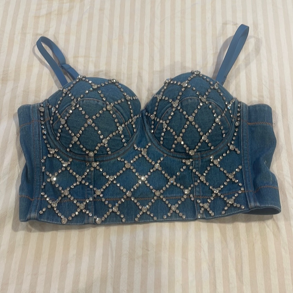 Rhinestone denim corset size large